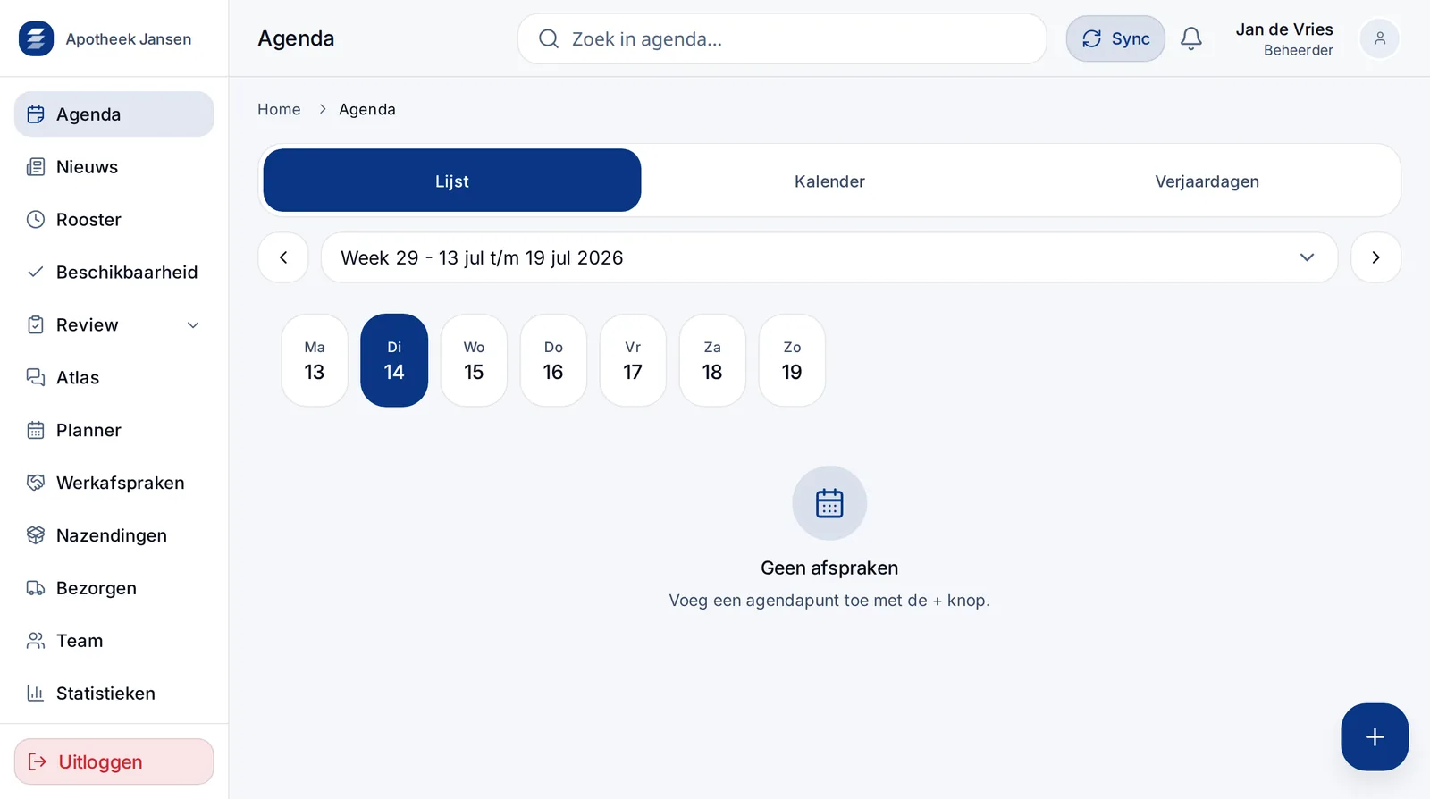 Agenda scherm